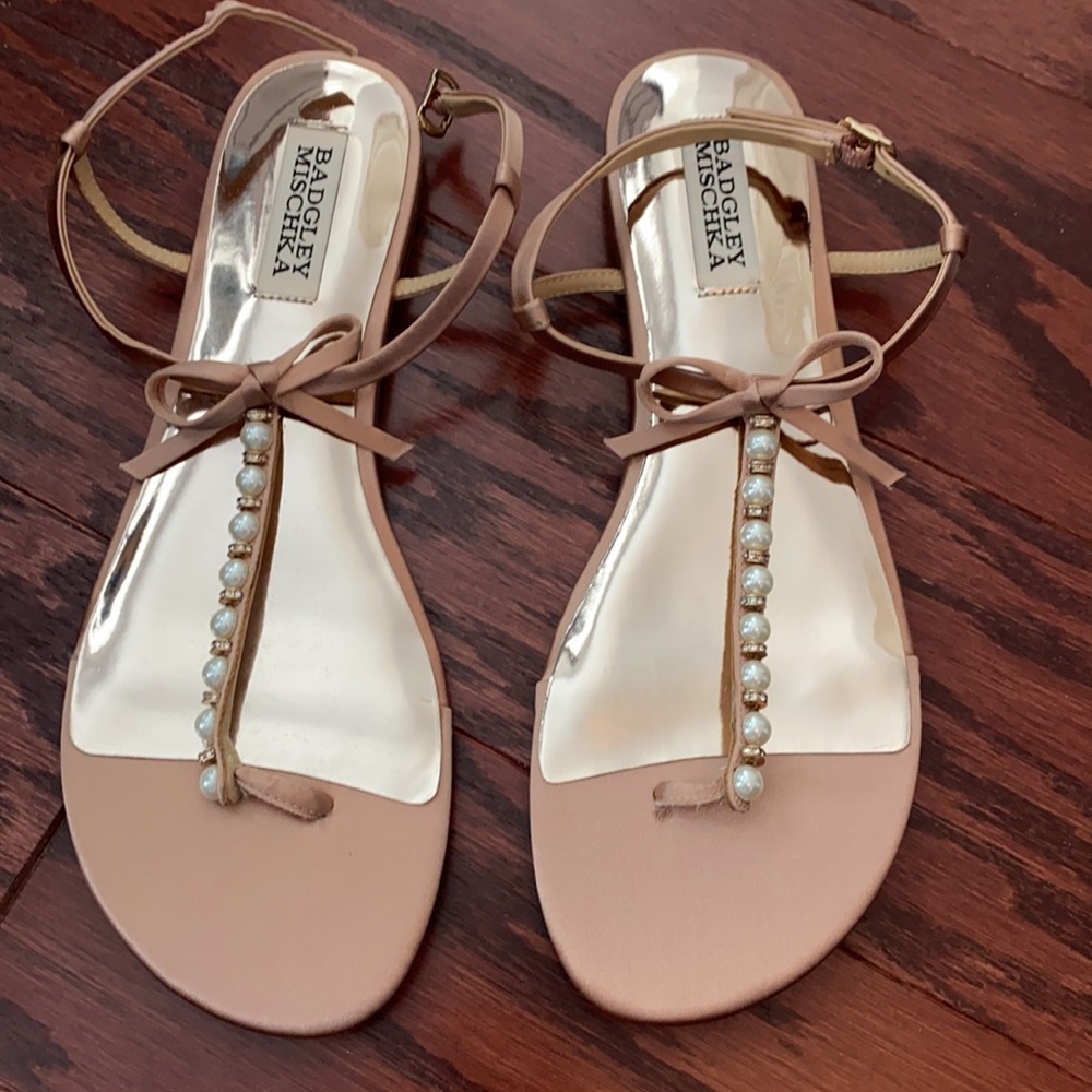 Badgley Mischka Pink Pearl and Rhinestone Sandals